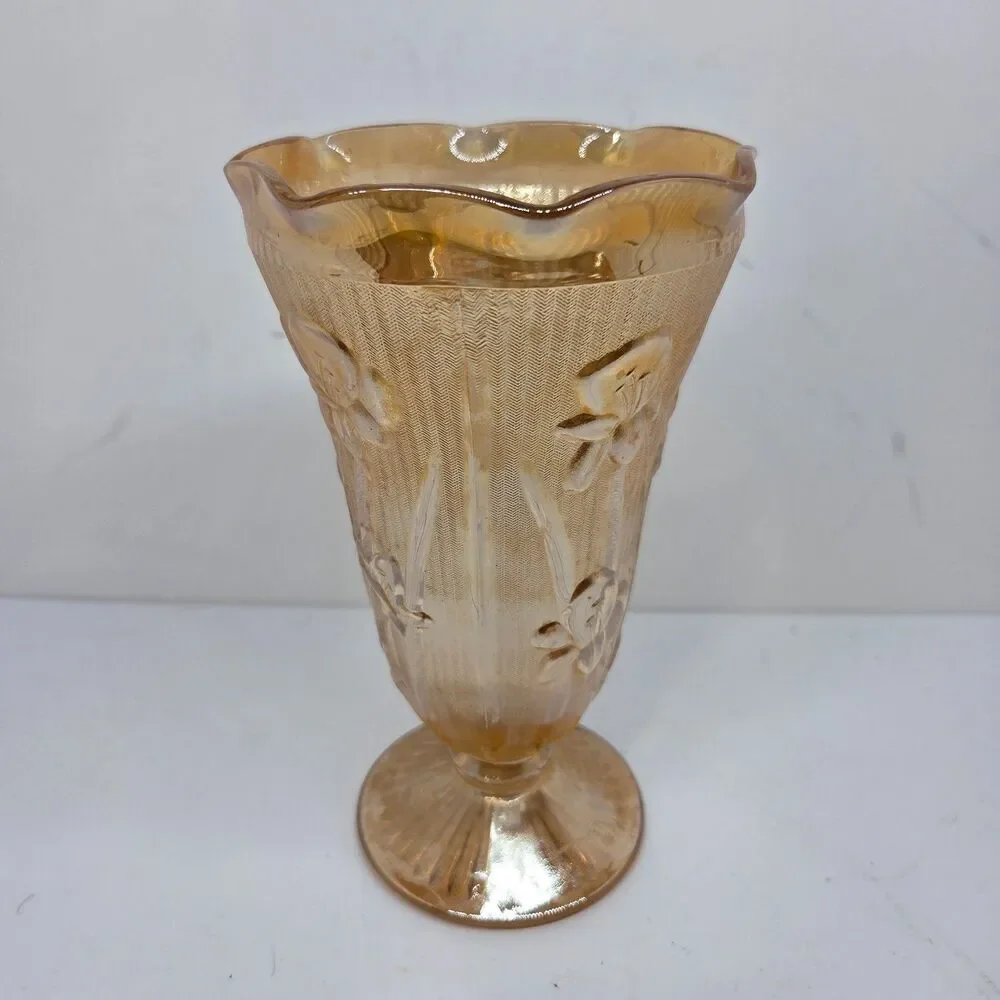 Jeanette Glass Co. Vintage Amber Iris And Herringbone 9